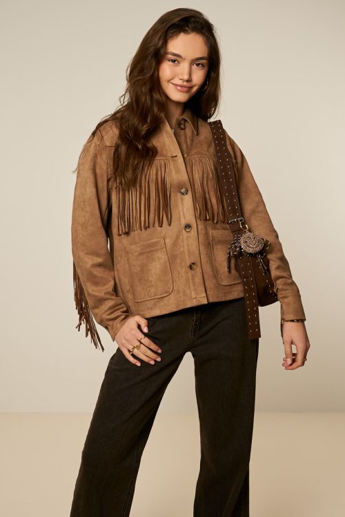 Brown jacket with fringes in suede look | My Jewellery