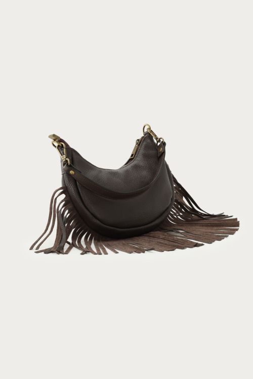 Brown leather shoulder bag with fringes | My Jewellery