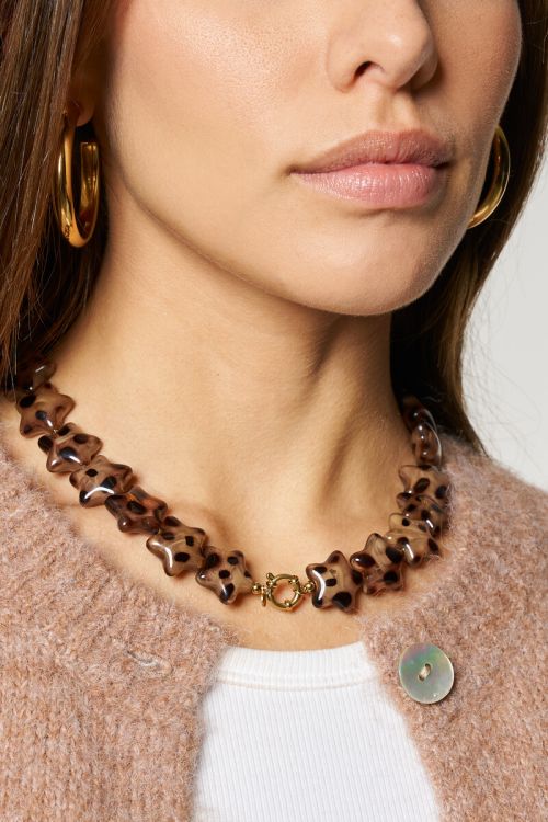 Brown leopard print necklace with stars | My Jewellery