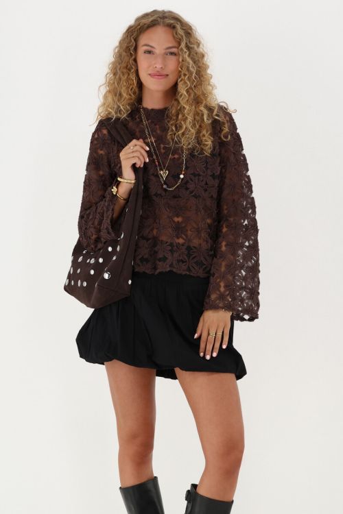 Brown mesh top with flowers | My Jewellery