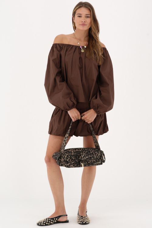 Brown off-shoulder top with balloon sleeves | My Jewellery