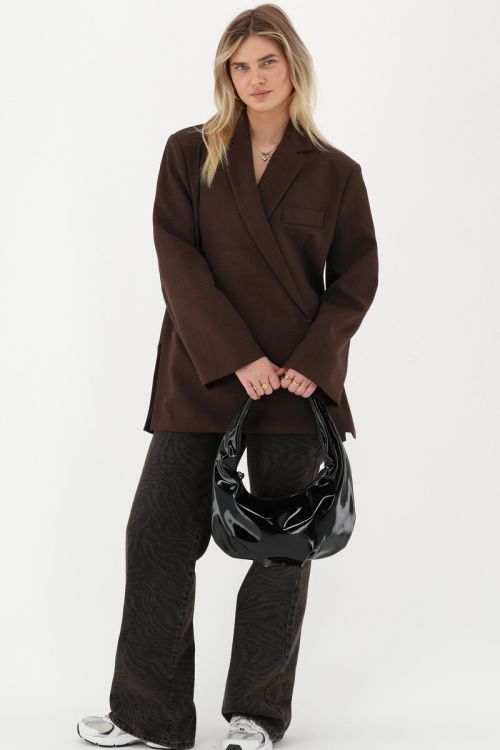 Brown oversized blazer with side slits | My Jewellery