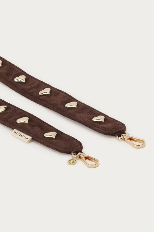 Bruin telefoonkoord in suede look met hartjes studs