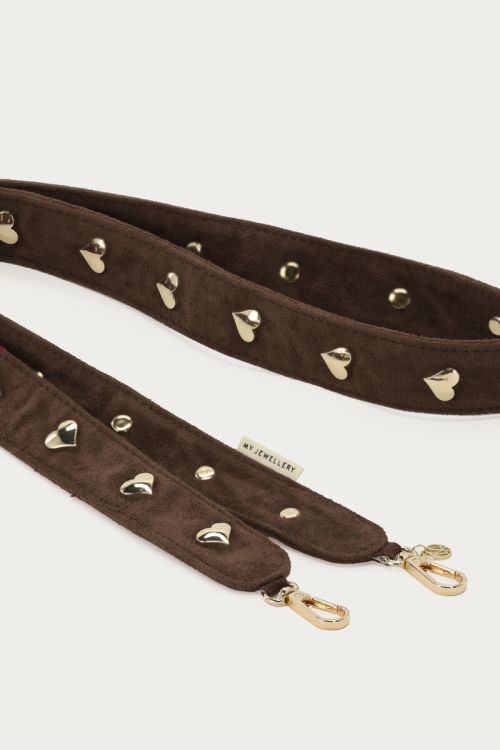 Brown phone cord in suede look with hearts studs | My Jewellery
