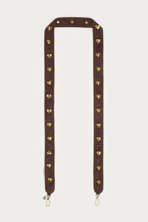 Brown phone cord in suede look with hearts studs | My Jewellery