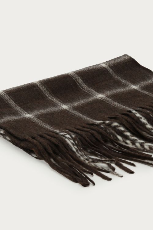 Brown checked scarf with fringes | My Jewellery