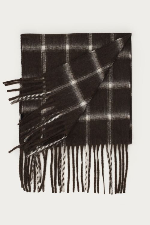 Brown checked scarf with fringes | My Jewellery