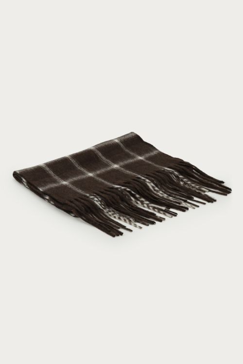 Brown checked scarf with fringes | My Jewellery