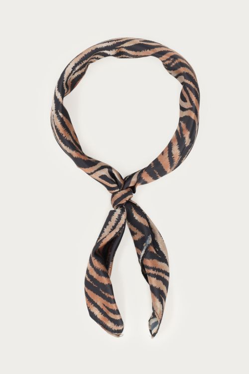 Foulard aspect satiné marron avec imprimé tigre