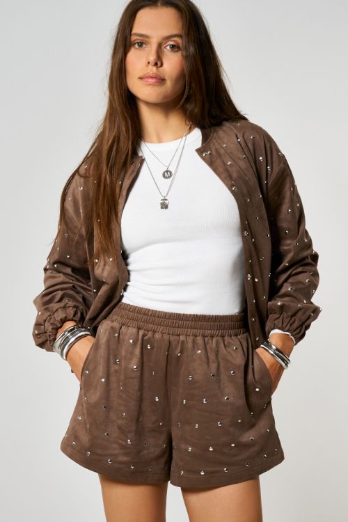 Brown shorts in suede look with studs | My Jewellery