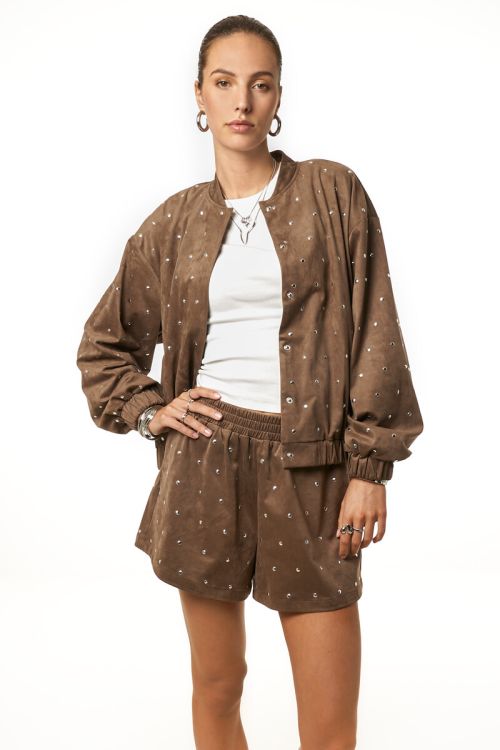 Brown shorts in suede look with studs | My Jewellery