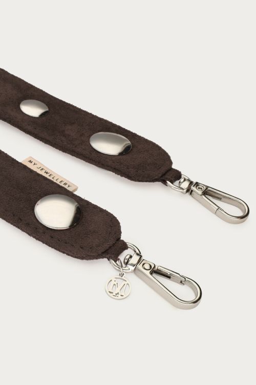 Brown phone cord in suede look with studs | My Jewellery