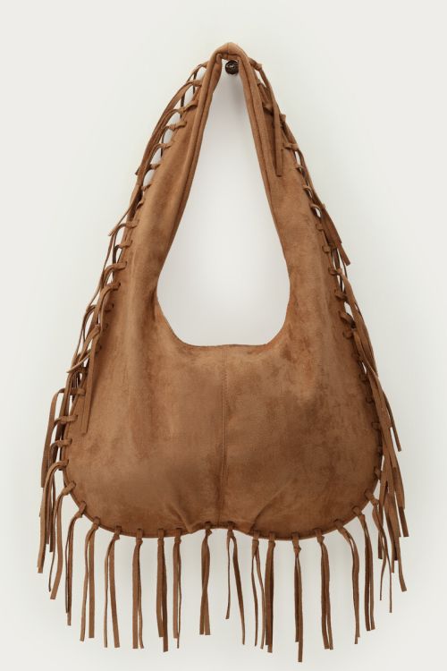 Brown tote bag in suede look with fringes | My Jewellery