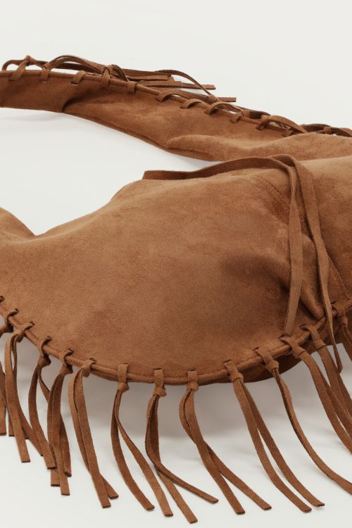 Brown tote bag in suede look with fringes | My Jewellery