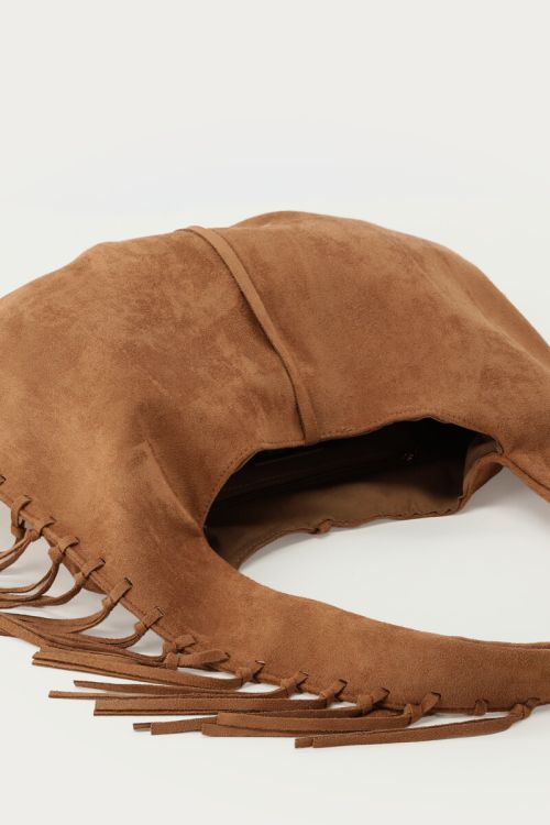 Brown tote bag in suede look with fringes | My Jewellery
