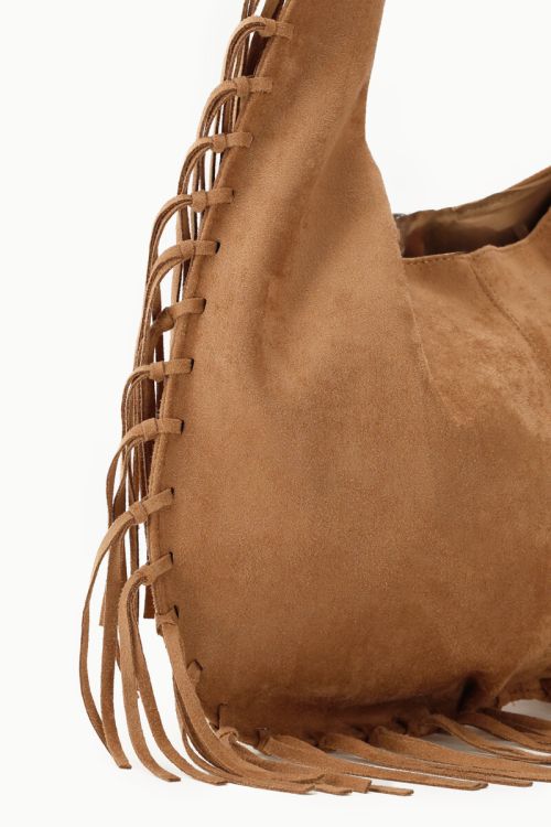 Brown tote bag in suede look with fringes | My Jewellery