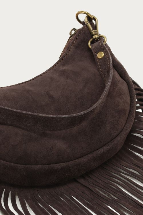 Brown suede shoulder bag with fringes | My Jewellery