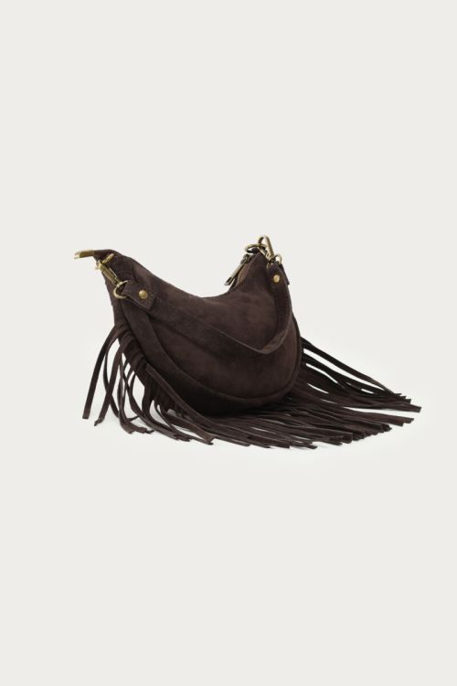 Brown suede shoulder bag with fringes | My Jewellery