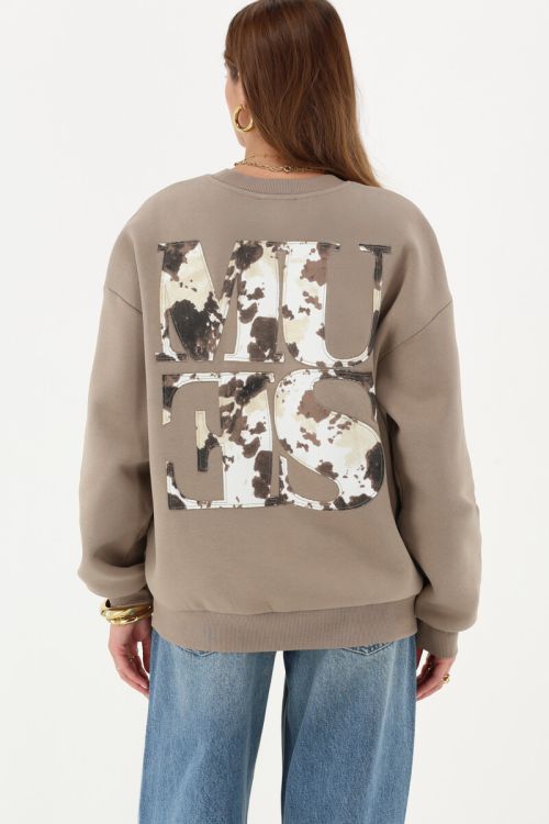 Brown sweatshirt with cow print “Muse” patch | My Jewellery