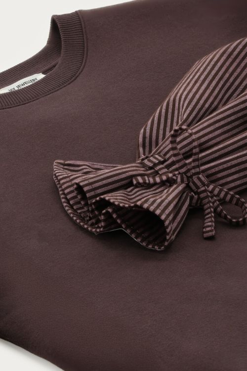 Brown sweater with striped sleeves | My jewellery