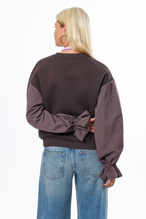 Brown sweater with striped sleeves | My Jewellery