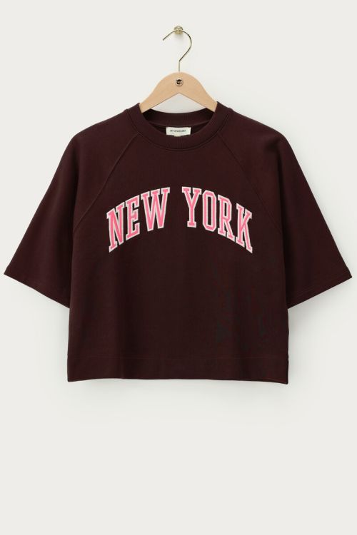 Bruine sweater met korte mouwen "New York"