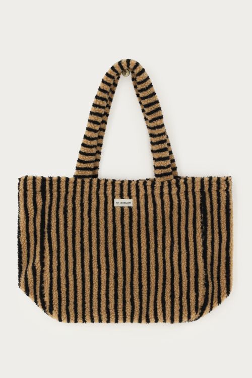 Brown teddy tote bag with stripes | My Jewellery