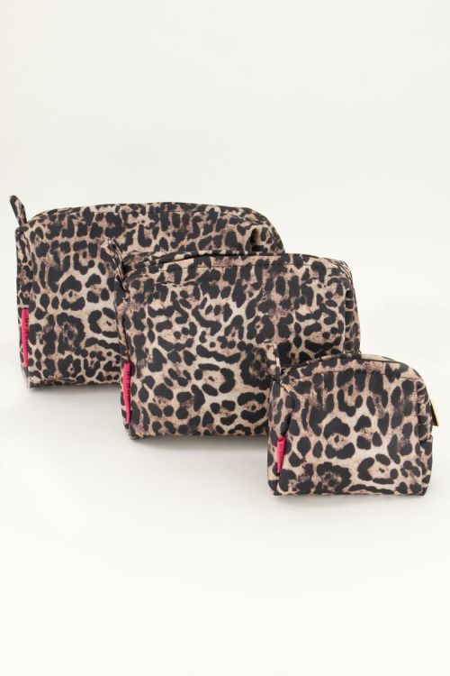 Brown toiletry bag set with panther print | My Jewellery