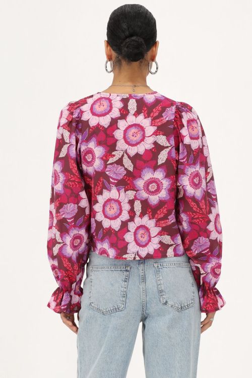 Brown top with bows and pink floral print | My Jewellery