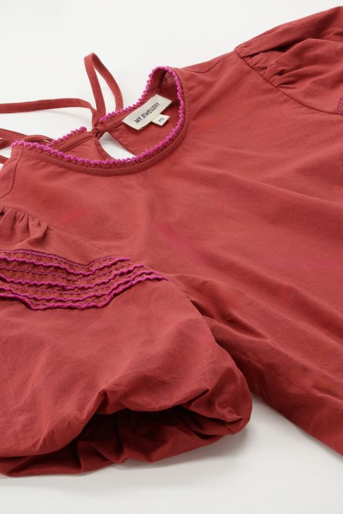Brown top with short puff sleeves & embroidery | My Jewellery