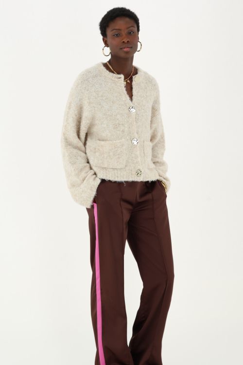 Brown trousers in satin look with pintuck | My Jewellery