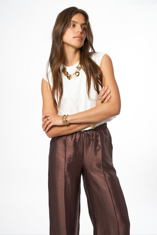 Brown wide-leg satin-look trousers | My Jewellery