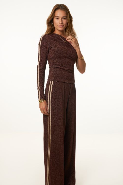 Brown wide leg lurex trousers with stripes | My Jewellery