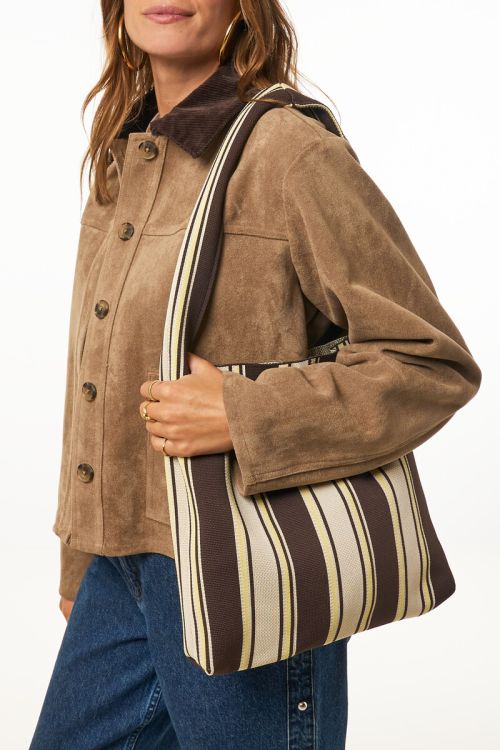 Brown & yellow stripes tote bag | My Jewellery