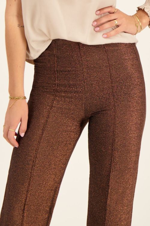 Bruine glitter pantalon wijdvallend | Pantalon | My Jewellery