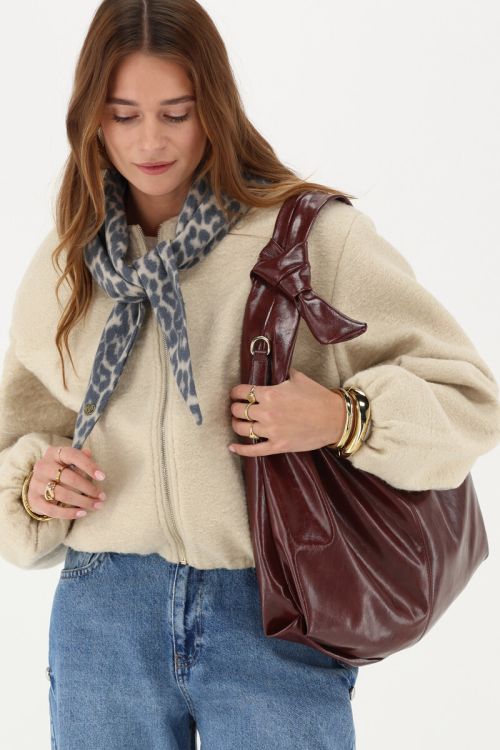 Burgundy grote PU schoudertas met knoop