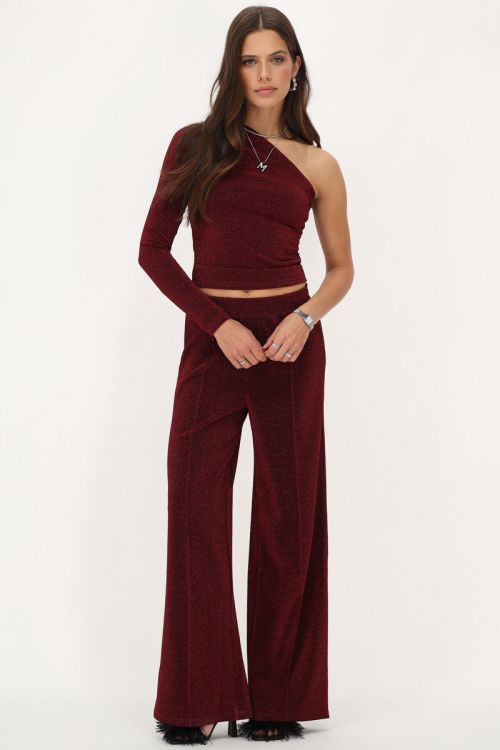Dark red lurex wide leg trousers | My Jewellery