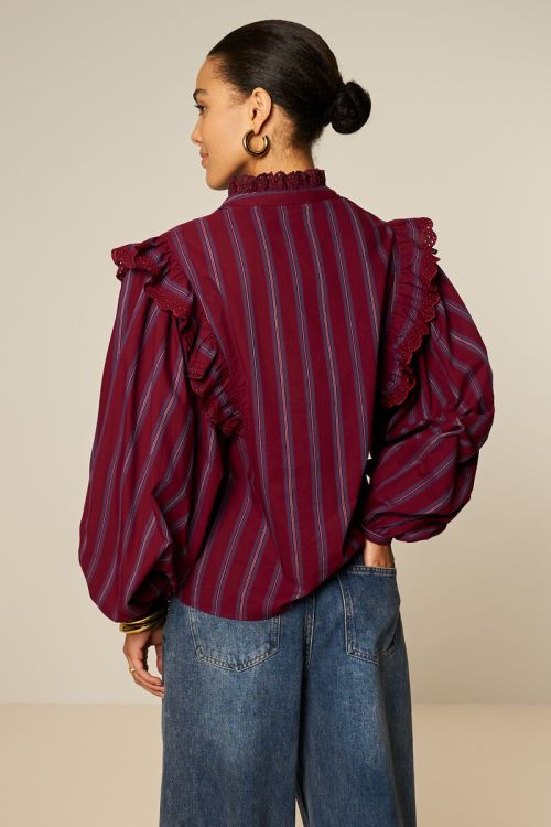 Burgundy striped blouse with embroidery | My Jewellery
