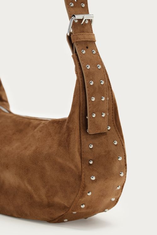 Camel crossbody bag in suede look with studs