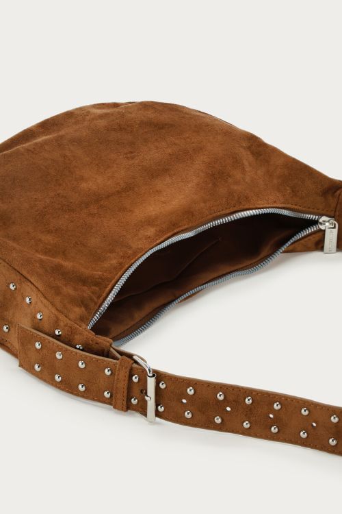 Camel crossbody bag in suede look with studs | My Jewellery