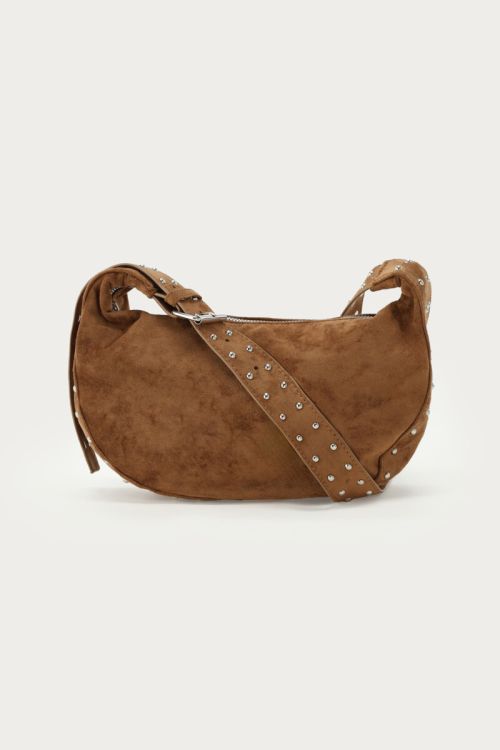 Camel crossbody bag in suede look with studs