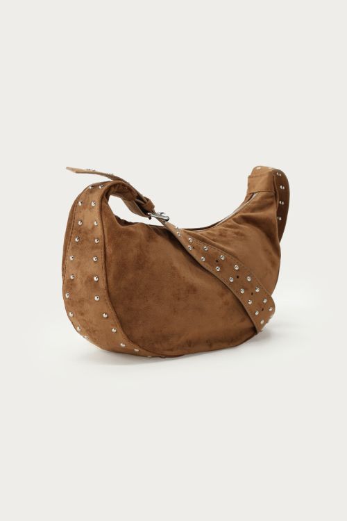 Camel crossbody bag in suede look with studs | My Jewellery