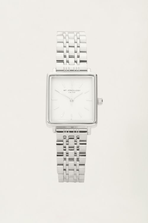 Chain-link watch with white square watch face | My Jewellery