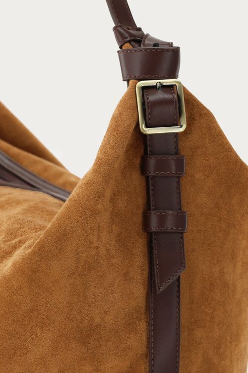 Cognac shoulder bag in suede look with buckle | My Jewellery