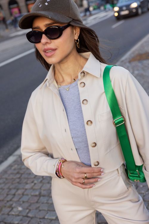 Beige cropped leather-look blouse | My Jewellery