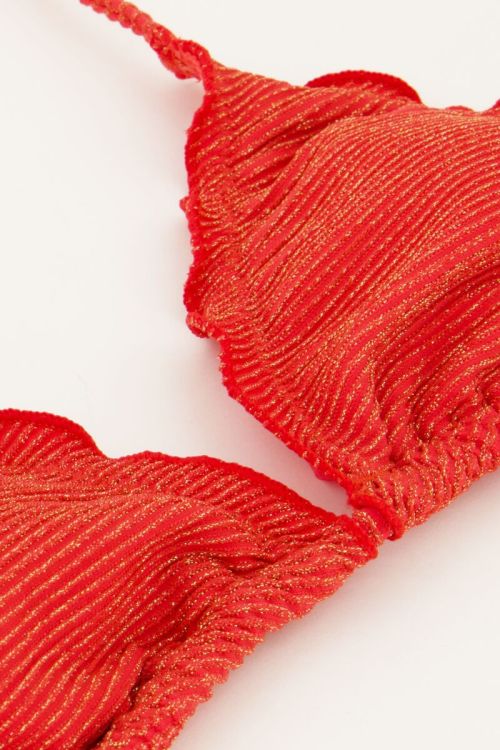 Coral triangle bikini top with ruffles and lurex | My Jewellery