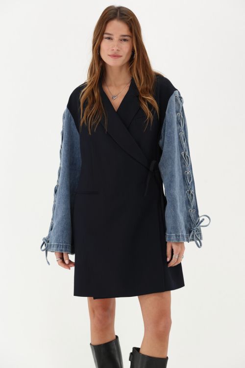 Dark blue blazer dress with long denim sleeves | My Jewellery