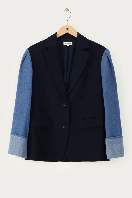 Dark blue blazer with denim sleeves | My Jewellery