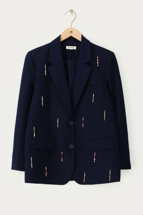 Dark blue blazer with multicoloured beaded fringes | My Jewellery