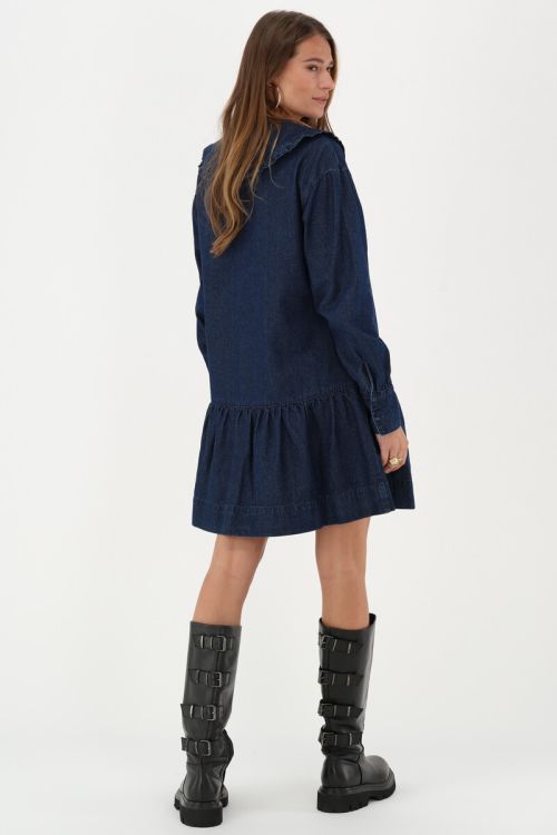 Dark blue denim dress with ruffle | My Jewellery